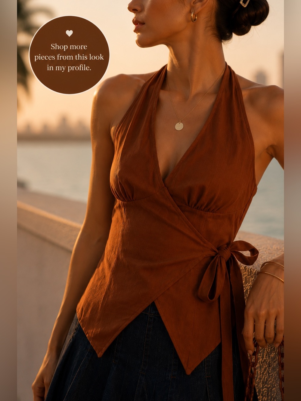 Rust Brown Halter Wrap Tie Top